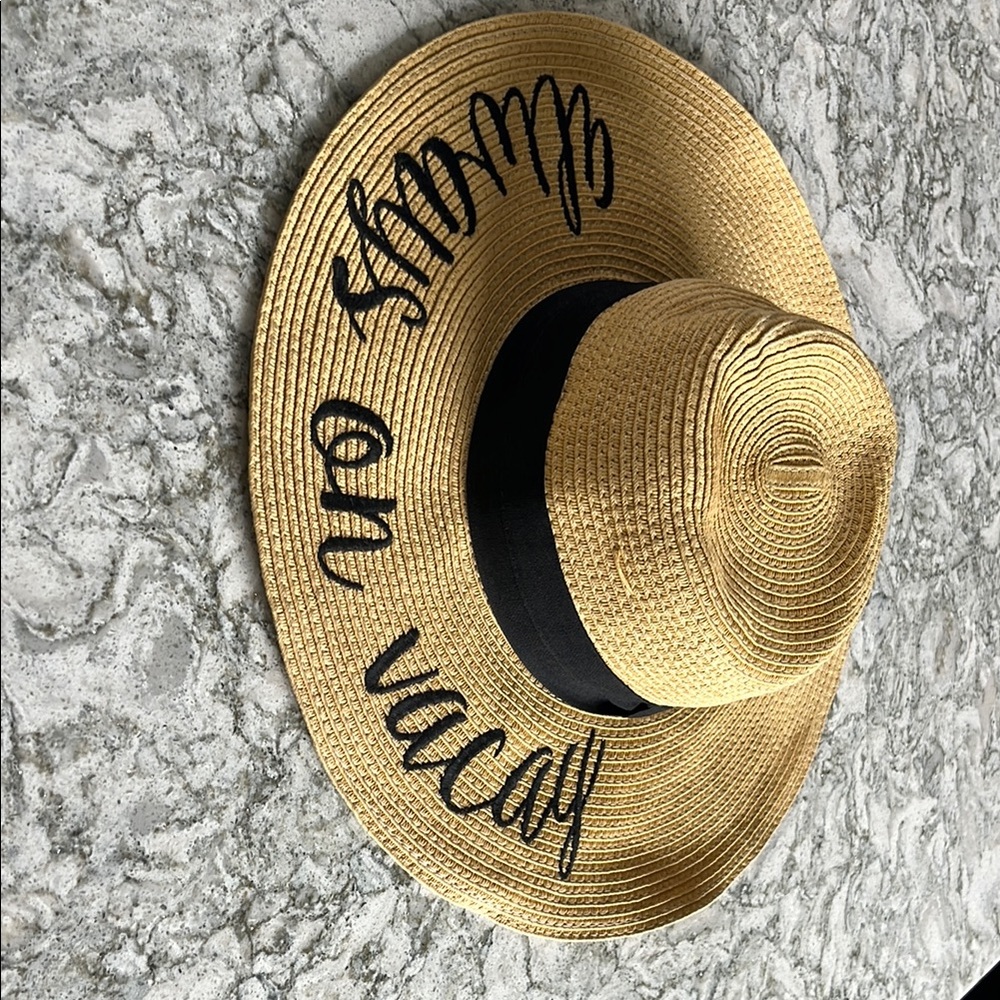 Stylish Tan Sun Hat with Black adjustable Band — always on vacay